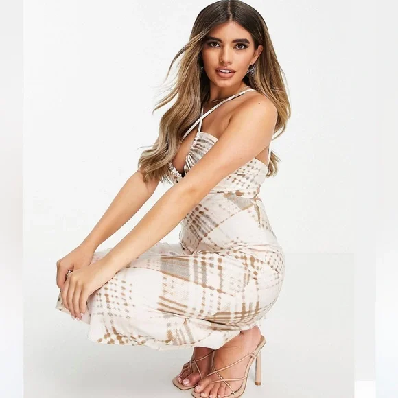 cross front halter dress RIXO Abi Lurex Chiffon Midi Cara Stripe Black